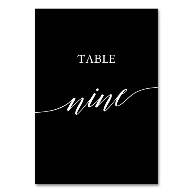 EleganWhite on Black Calligraphy Table Nine Tischnummer (Vorderseite)