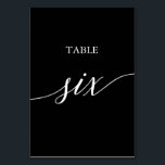 EleganWhite on Black Calligraphy Table Six Tischnummer<br><div class="desc">Dieses elegante Weiß auf schwarzem Kalligrafietisch ist 6 Tischnummern perfekt für eine einfache Hochzeit. Das neutrale Design besticht durch eine minimalistische Karte,  die mit romantischer und skurriler Typografie dekoriert ist. Die Karte druckt auf der Vorder- und Rückseite (beidseitig). Andere Tischnummern in der Sammlung werden separat verkauft.</div>