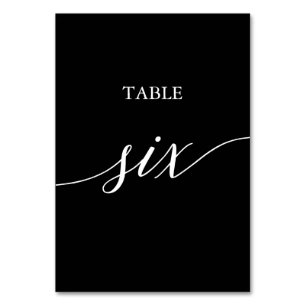 EleganWhite on Black Calligraphy Table Six Tischnummer