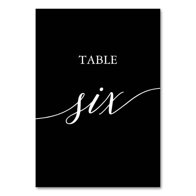 EleganWhite on Black Calligraphy Table Six Tischnummer (Vorderseite)