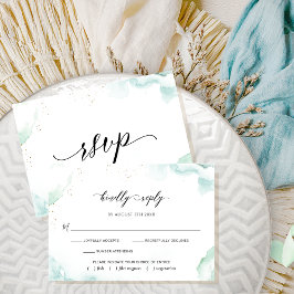 Elegany Airy Blue and Green Watercolor RSVP Card Karte