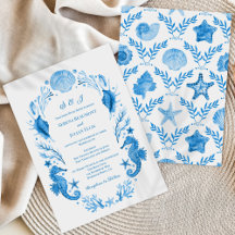 Eleganz am Meer Blaue Küsten-Aquarell-Hochzeit