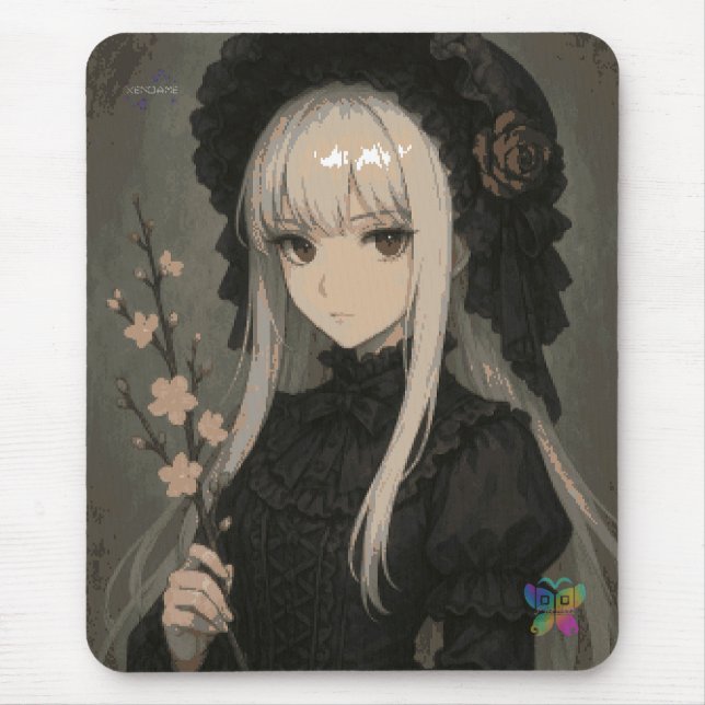 Eleganz des Mitternachtsblüten-Mädchen-Mauspads Mousepad (Vorne)