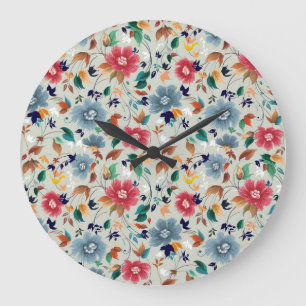 Eleganz erblüht: Florale Vintage-Hintergrund Große Wanduhr