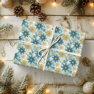 Eleganz gefroren Blaue und goldene Schneeflocke Geschenkpapier