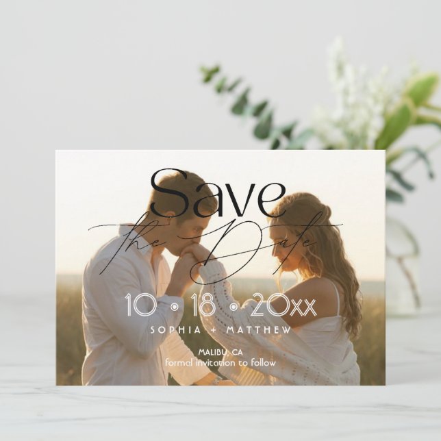 Eleganz  Hochzeitsfoto Save The Date  (Stehend Vorderseite)