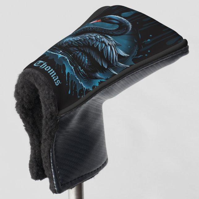 Eleganz in Bewegung, der schwarze Schwan, Golf Headcover (3/4 Vorderseite)