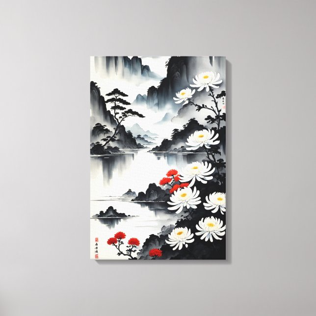 Eleganz in Bloom: Blumen und Landschaft Harmonie Leinwanddruck (Vorderseite)