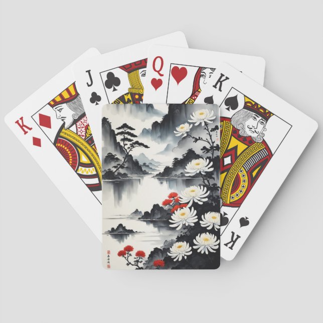 Eleganz in Bloom: Blumen und Landschaft Harmonie Spielkarten (Rückseite)