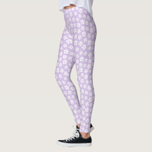 Eleganz in Bloom: Niedliche weiße Blume Lila druck Leggings