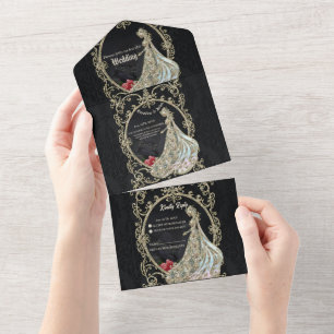 Eleganz in Gold und Schwarz. All In One Einladung