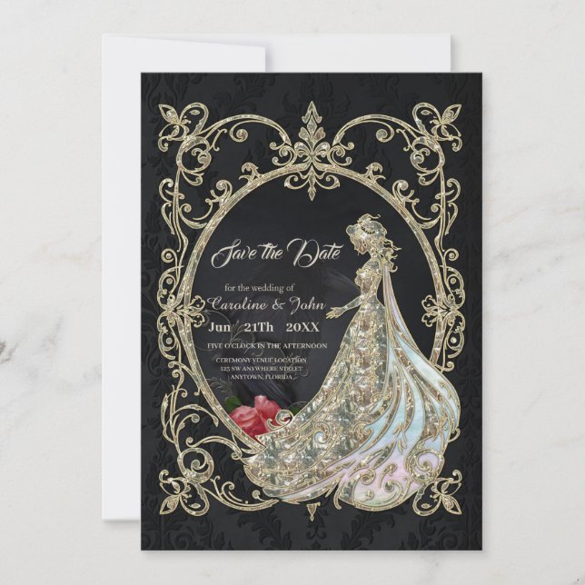 Eleganz in Gold und Schwarz. Save The Date (Vorderseite)