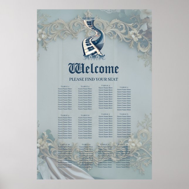 Eleganz in Klaviertasten und Blüten. Poster (Vorne)