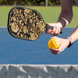 Eleganz in Motion: Schwarze und goldene Blüte Pickleball Schläger