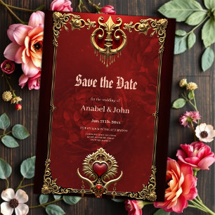 Eleganz in rotem Glanz mit einem verzierten Herz. Save The Date