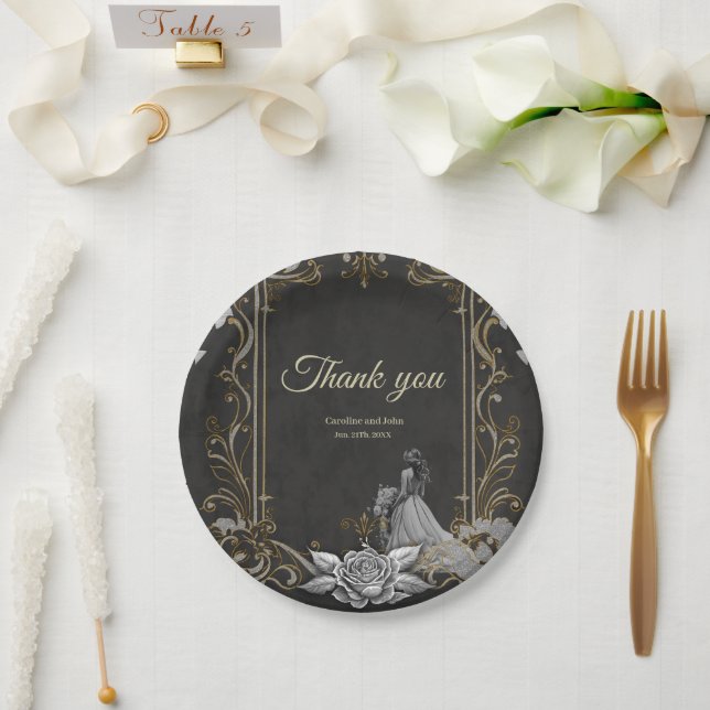 Eleganz in Silber und Schwarz. Pappteller (Hochzeit)