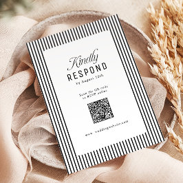 Eleganz mit schwarzen Streifen Hochzeit QR-Code RSVP Karte