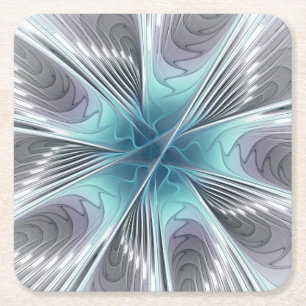Eleganz Moderne Blau Grau Weiße Fractal Art Blume Rechteckiger Pappuntersetzer