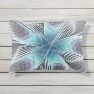 Eleganz Moderne Blaue Graue Weiße Fractal-Kunst-Bl Kissen Für Draußen