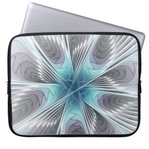 Eleganz Moderne Blaue Graue Weiße Fractal-Kunst-Bl Laptopschutzhülle