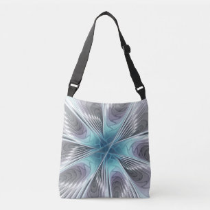 Eleganz Moderne Blaue Graue Weiße Fraktal-Blumenku Tragetaschen Mit Langen Trägern