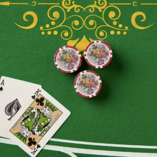 Eleganz: Pokerchips mit Blumenmotiv im Porzellanlo