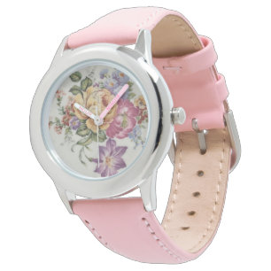 Eleganz: Porzellan-inspirierte Blumen-Uhr Armbanduhr