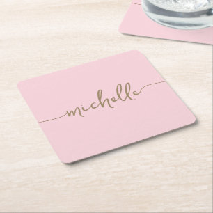 Eleganz Roségold Monogramm Schriftzug Unterschrift Rechteckiger Pappuntersetzer