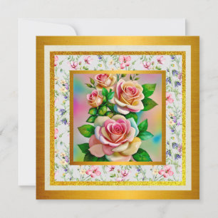 Eleganz Rosen Pink und Gelb Wasserfarbe Pastell Dankeskarte