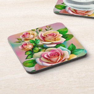 Eleganz Rosen Pink und Gelb Wasserfarbe Pastell Getränkeuntersetzer