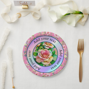 Eleganz Rosen Pink und Gelb Wasserfarbe Pastell Pappteller