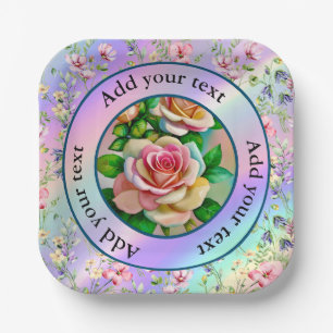 Eleganz-Rosen Rosa und Gelb Aquarell-Pastell Pappteller