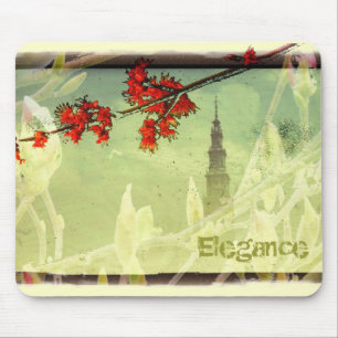 Eleganz Rote Grüne Blumen Turm Mousepad