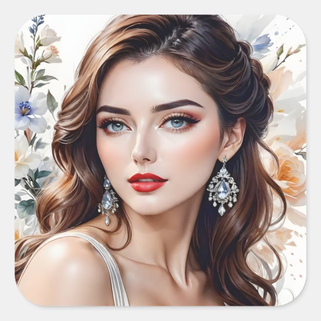 Eleganz, Schönheit und Glück sind Worte, die Quadratischer Aufkleber (Vorderseite)