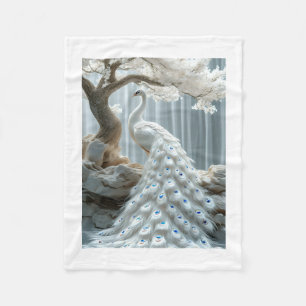 Eleganz Weißer Pfau und Baum Fine Art Wurfdecke Bl Fleecedecke