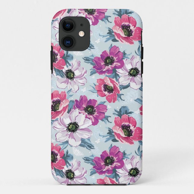 EleganzfarbBlumenmuster auf Blau Case-Mate iPhone Hülle (Rückseite)
