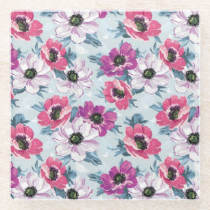 EleganzfarbBlumenmuster auf Blau Glasuntersetzer