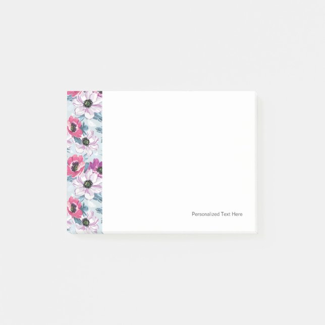 EleganzfarbBlumenmuster auf Blau Post-it Klebezettel (Vorderseite)