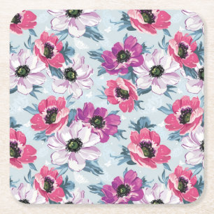 EleganzfarbBlumenmuster auf Blau Rechteckiger Pappuntersetzer