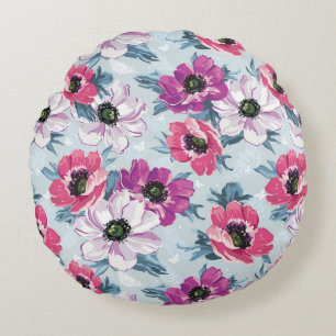 EleganzfarbBlumenmuster auf Blau Rundes Kissen