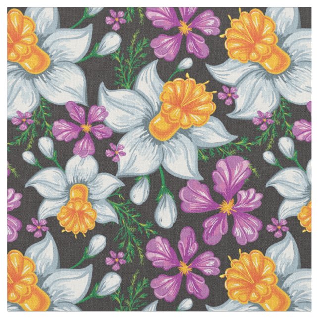 Eleganzmuster mit Narzissen-Blumen 2 Stoff (Nahaufnahme)