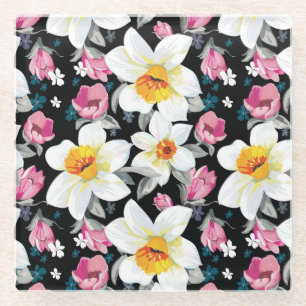 Eleganzmuster mit Narzissen-Blumen Glasuntersetzer