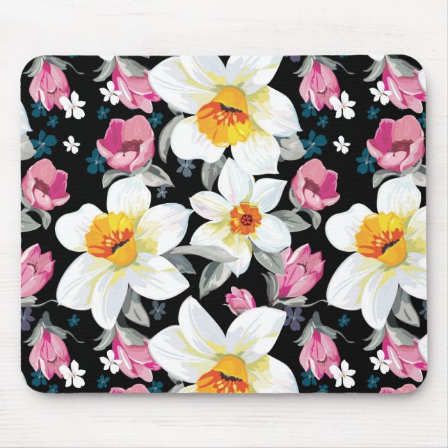 Eleganzmuster mit Narzissen-Blumen Mousepad (Vorne)
