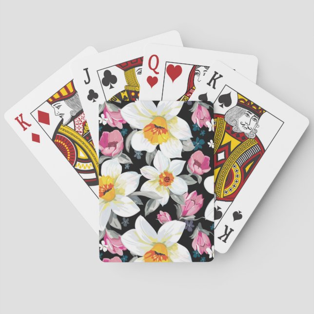 Eleganzmuster mit Narzissen-Blumen Spielkarten (Rückseite)