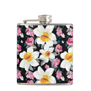 Eleganzmuster mit Narzissenblumen Flachmann