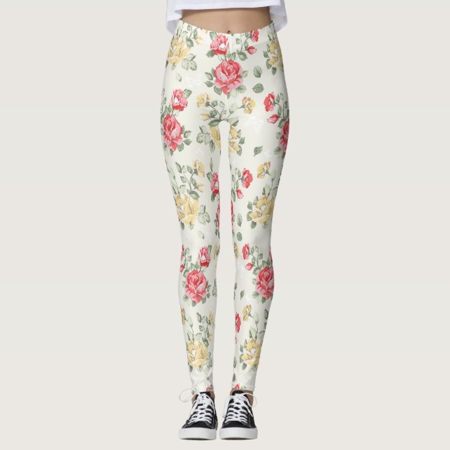Eleganztapetenmuster der rosa Rosen Leggings (Vorderseite)