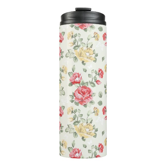 Eleganztapetenmuster der rosa Rosen Thermosbecher (Vorderseite)
