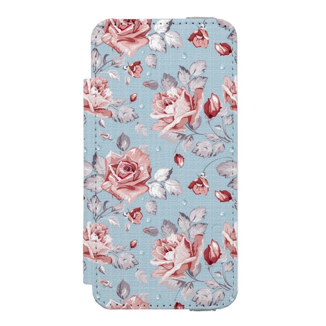 Eleganztapetenmuster von rosa Rosen 2 Incipio iPhone Geldbeutel-Hülle (Folio Vorderseite)