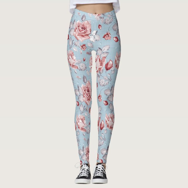 Eleganztapetenmuster von rosa Rosen 2 Leggings (Vorderseite)