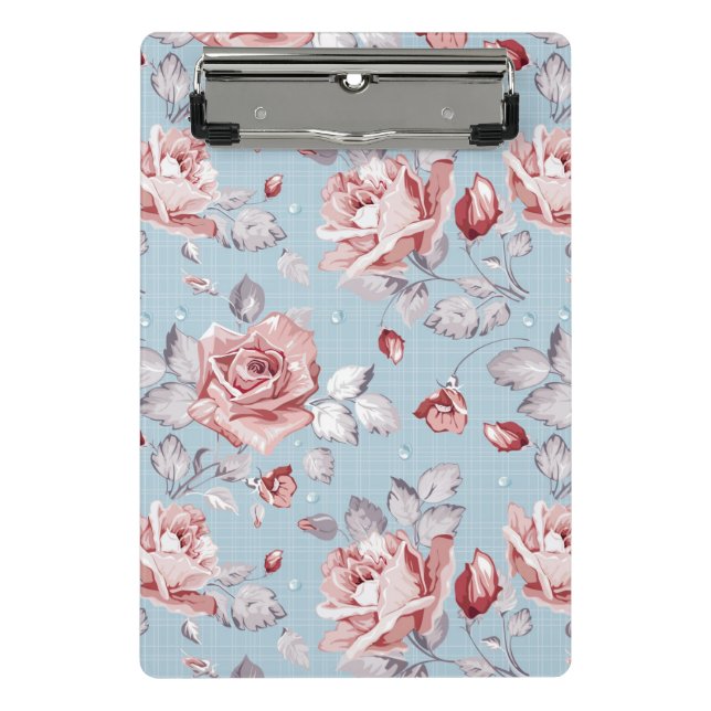 Eleganztapetenmuster von rosa Rosen 2 Mini Klemmbrett (Vorderseite)